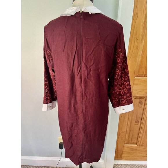 Top Shop Dress Embroidered SZ 12 Peter Pan Collar Twee Academia Wednesday Adams - Picture 2 of 14